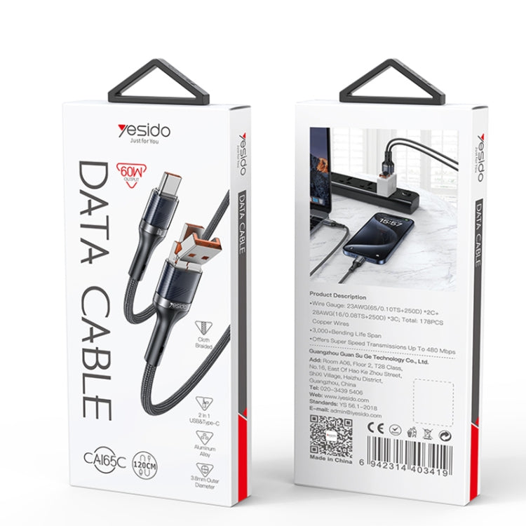 Câble de données et de charge rapide 2 en 1 Yesido CA165C 60 W USB + USB-C / Type-C vers USB-C / Type-C, CA165C