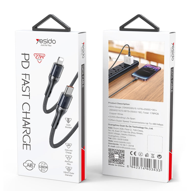 Câble de données et de charge rapide Yesido CA167 PD 27 W USB-C/Type-C vers 8 broches, CA167