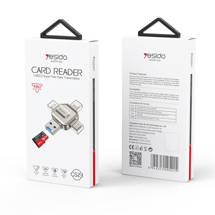 Yesido GS23 USB 3.0 to USB-C / Type-C, Micro USB, 8 Pin 4 in 1 Card Reader