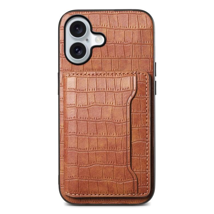 Crocodile Texture Card Bag Design Full Coverage Phone Case, For iPhone 17 Pro Max, For iPhone 17 Pro, For iPhone 17, For iPhone Air