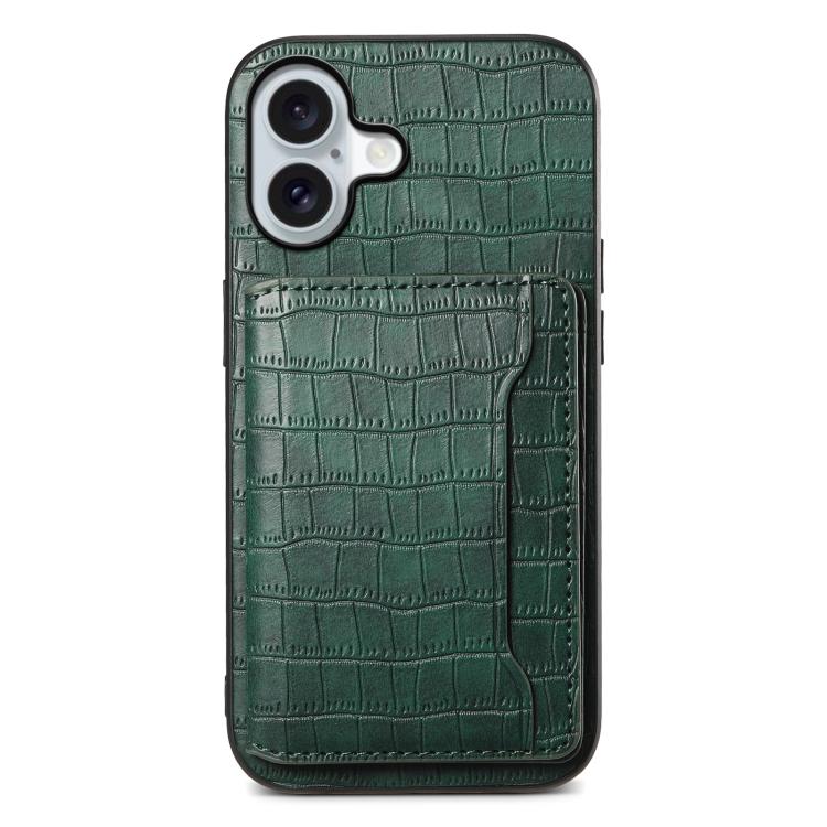 Crocodile Texture Card Bag Design Full Coverage Phone Case, For iPhone 18 Pro / 17 Pro, For iPhone 18 Pro Max / 17 Pro Max, For iPhone 17, For iPhone Air