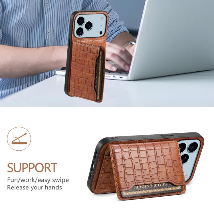 Crocodile Texture Card Bag Design Full Coverage Phone Case, For iPhone 18 Pro / 17 Pro, For iPhone 18 Pro Max / 17 Pro Max, For iPhone 17, For iPhone Air
