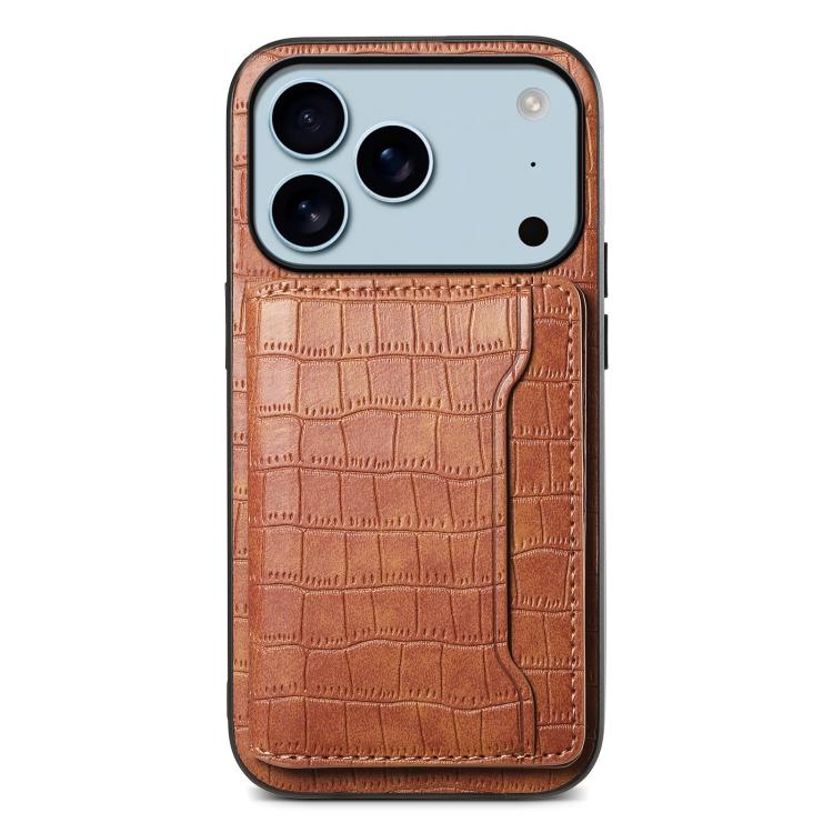 Crocodile Texture Card Bag Design Full Coverage Phone Case, For iPhone 17 Pro Max, For iPhone 17 Pro, For iPhone 17, For iPhone Air