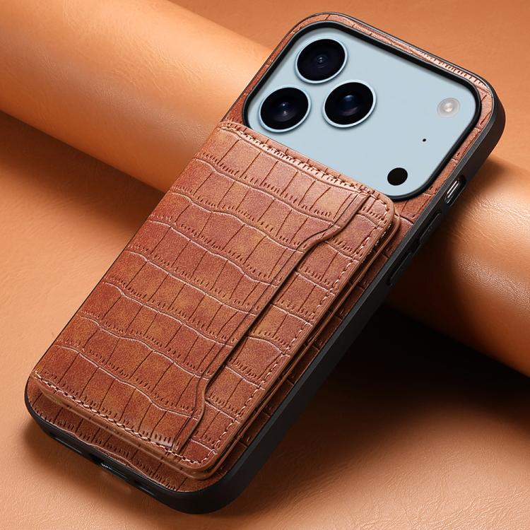 Crocodile Texture Card Bag Design Full Coverage Phone Case, For iPhone 17 Pro Max, For iPhone 17 Pro, For iPhone 17, For iPhone Air