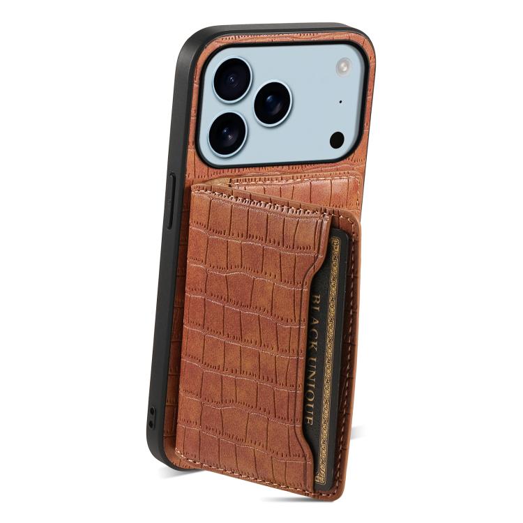 Crocodile Texture Card Bag Design Full Coverage Phone Case, For iPhone 17 Pro Max, For iPhone 17 Pro, For iPhone 17, For iPhone Air