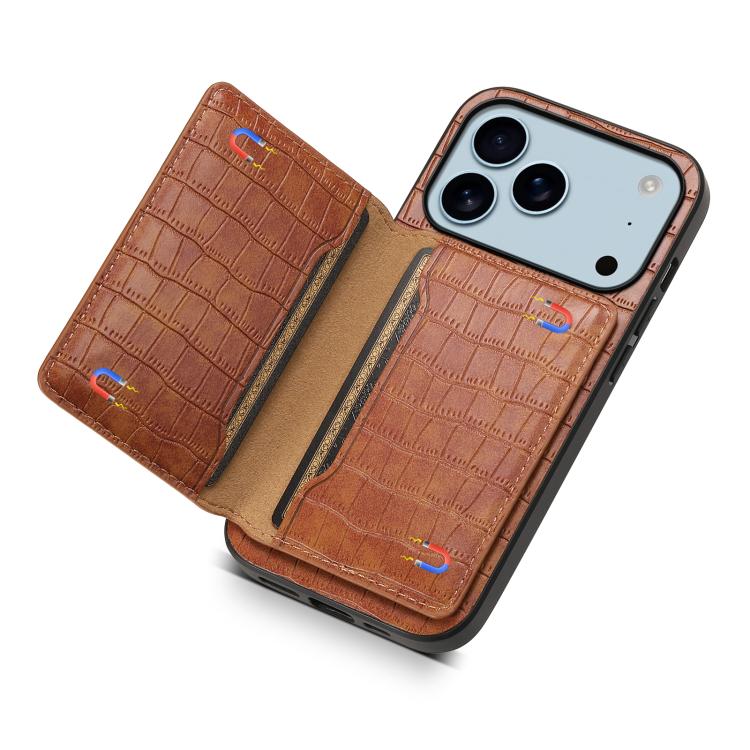 Crocodile Texture Card Bag Design Full Coverage Phone Case, For iPhone 17 Pro Max, For iPhone 17 Pro, For iPhone 17, For iPhone Air