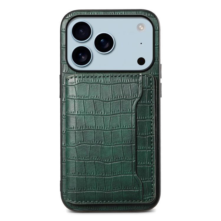 Crocodile Texture Card Bag Design Full Coverage Phone Case, For iPhone 17 Pro Max, For iPhone 17 Pro, For iPhone 17, For iPhone Air