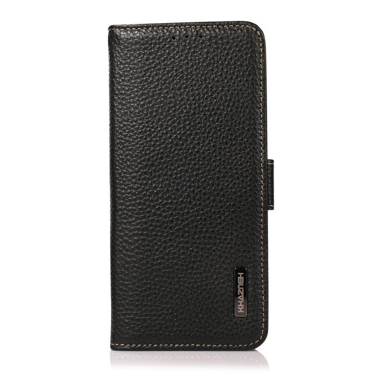 KHAZNEH Side-Magnetic Litchi Genuine Leather RFID Phone Case, For Redmi 13 4G