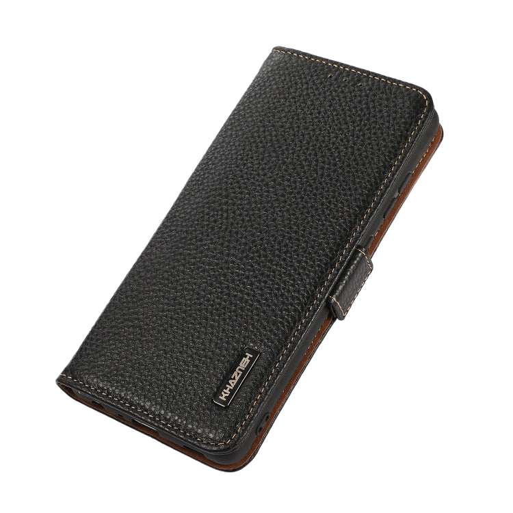KHAZNEH Side-Magnetic Litchi Genuine Leather RFID Phone Case, For Redmi 13 4G