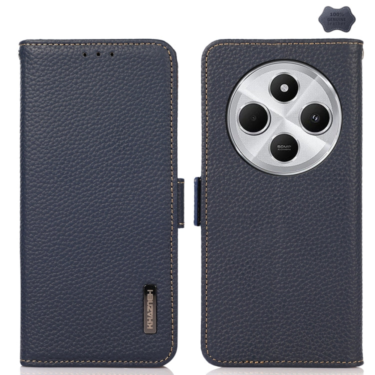 KHAZNEH Side-Magnetic Litchi Genuine Leather RFID Phone Case, For Redmi Turbo 4 / Poco X7 Pro, For Redmi Note 14 5G, For Redmi Note 14 Pro 5G, For Redmi 14C 4G, For Redmi 13 4G