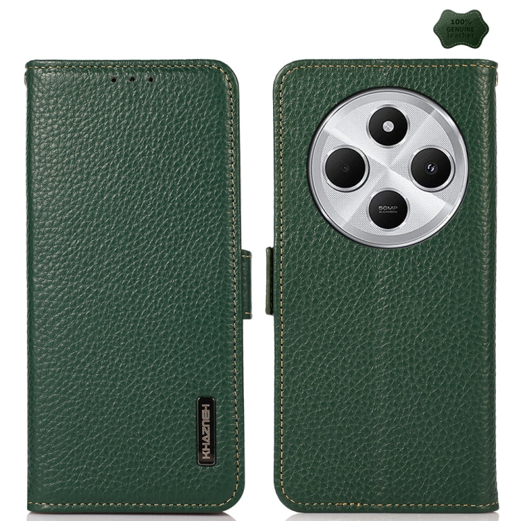 KHAZNEH Side-Magnetic Litchi Genuine Leather RFID Phone Case, For Redmi Turbo 4 / Poco X7 Pro, For Redmi Note 14 5G, For Redmi Note 14 Pro 5G, For Redmi 14C 4G, For Redmi 13 4G