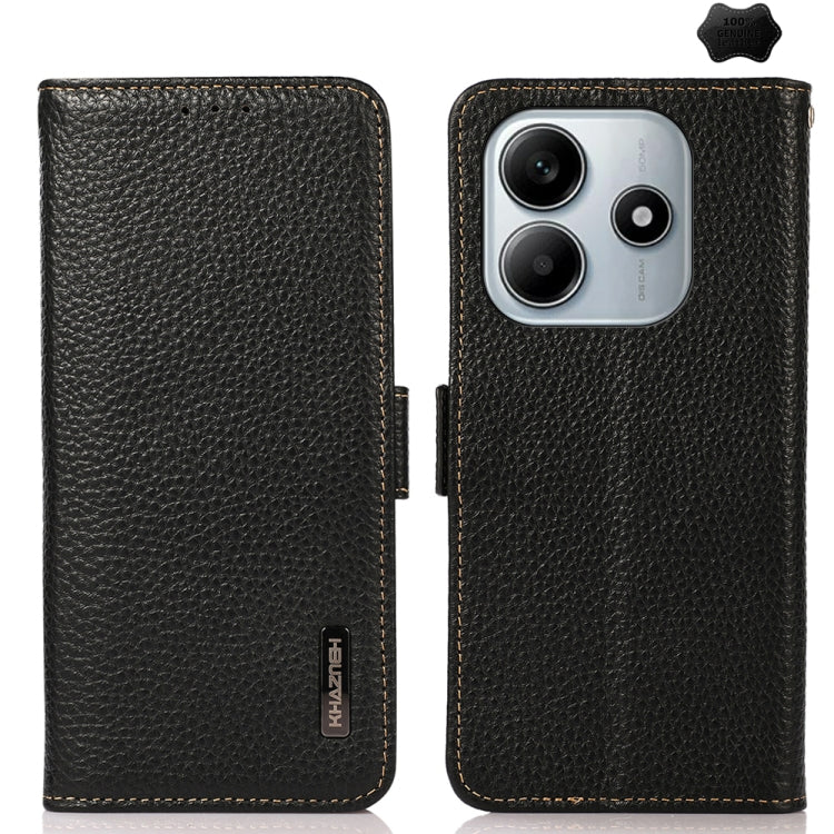KHAZNEH Side-Magnetic Litchi Genuine Leather RFID Phone Case, For Redmi Note 14S 4G, For Redmi Turbo 4 Pro, For Redmi Turbo 4 / Poco X7 Pro, For Redmi Note 14 5G, For Redmi Note 14 Pro 5G, For Redmi 14C 4G