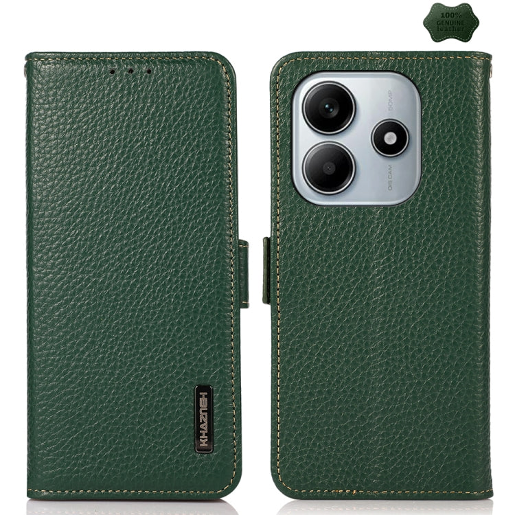 KHAZNEH Side-Magnetic Litchi Genuine Leather RFID Phone Case, For Redmi Note 14S 4G, For Redmi Turbo 4 Pro, For Redmi Turbo 4 / Poco X7 Pro, For Redmi Note 14 5G, For Redmi Note 14 Pro 5G, For Redmi 14C 4G