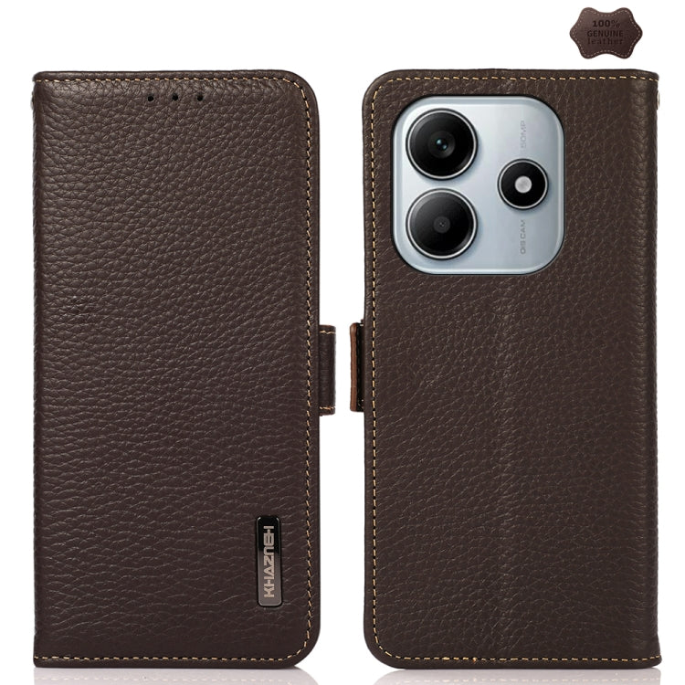 KHAZNEH Side-Magnetic Litchi Genuine Leather RFID Phone Case, For Redmi Note 14S 4G, For Redmi Turbo 4 Pro, For Redmi Turbo 4 / Poco X7 Pro, For Redmi Note 14 5G, For Redmi Note 14 Pro 5G, For Redmi 14C 4G