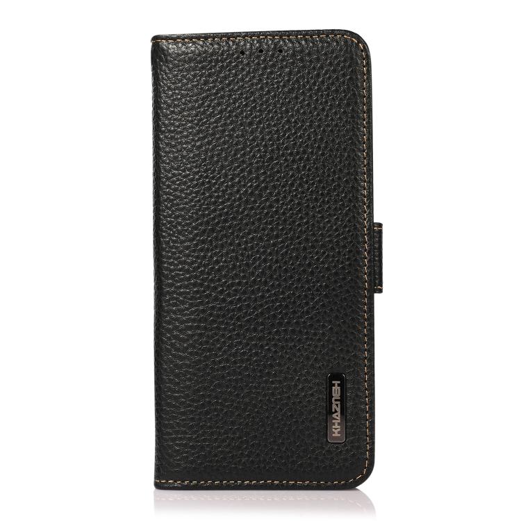 KHAZNEH Side-Magnetic Litchi Genuine Leather RFID Phone Case, For Redmi Turbo 4 / Poco X7 Pro, For Redmi Note 14 5G, For Redmi Note 14 Pro 5G, For Redmi 14C 4G, For Redmi 13 4G