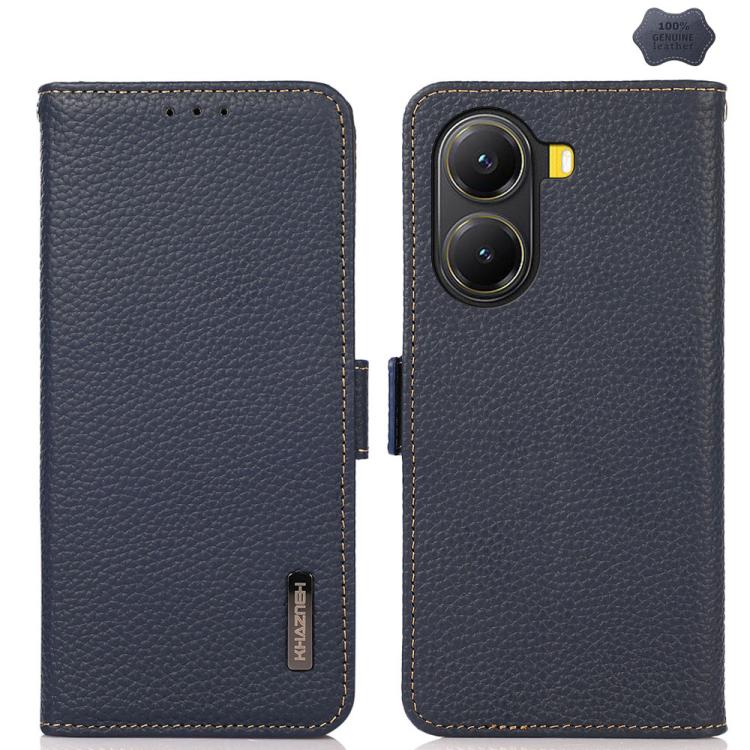 KHAZNEH Side-Magnetic Litchi Genuine Leather RFID Phone Case, For Redmi Note 14S 4G, For Redmi Turbo 4 Pro, For Redmi Turbo 4 / Poco X7 Pro, For Redmi Note 14 5G, For Redmi Note 14 Pro 5G, For Redmi 14C 4G