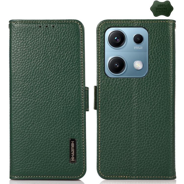 KHAZNEH Side-Magnetic Litchi Genuine Leather RFID Phone Case, For Redmi Note 14S 4G, For Redmi Turbo 4 Pro, For Redmi Turbo 4 / Poco X7 Pro, For Redmi Note 14 5G, For Redmi Note 14 Pro 5G, For Redmi 14C 4G