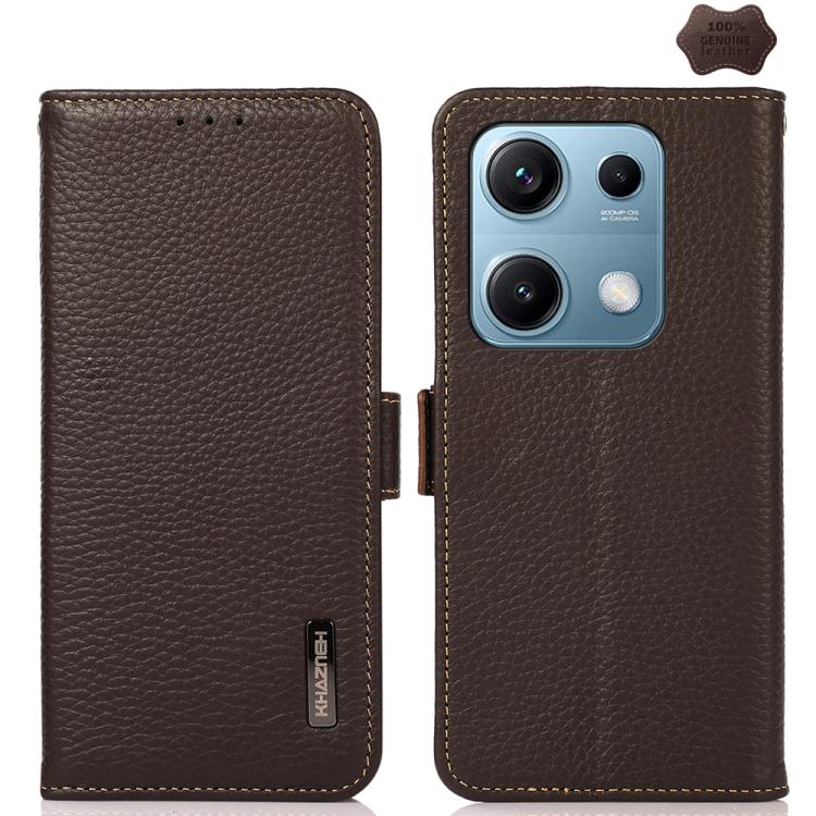 KHAZNEH Side-Magnetic Litchi Genuine Leather RFID Phone Case