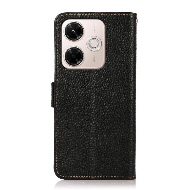 KHAZNEH Side-Magnetic Litchi Genuine Leather RFID Phone Case, For Redmi 13x, For Redmi Note 14S 4G, For Redmi Turbo 4 Pro, For Redmi Turbo 4 / Poco X7 Pro, For Redmi Note 14 5G, For Redmi Note 14 Pro 5G