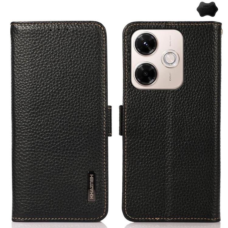 KHAZNEH Side-Magnetic Litchi Genuine Leather RFID Phone Case, For Redmi Note 15 Pro 4G Global 163.2mm, For Redmi K90/Poco F8 Pro, For Redmi Note 15 Pro 5G Global 163.6mm, For Redmi 13x, For Redmi Note 14S 4G, For Redmi Turbo 4 Pro