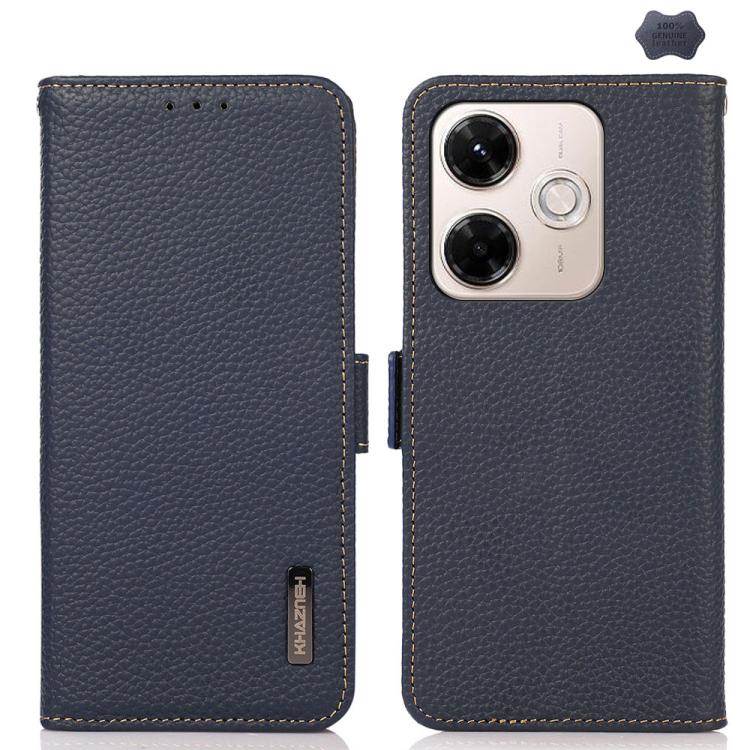 KHAZNEH Side-Magnetic Litchi Genuine Leather RFID Phone Case, For Redmi 13x, For Redmi Note 14S 4G, For Redmi Turbo 4 Pro, For Redmi Turbo 4 / Poco X7 Pro, For Redmi Note 14 5G, For Redmi Note 14 Pro 5G