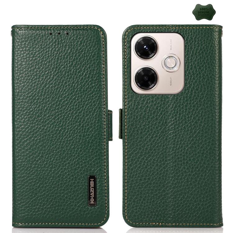 KHAZNEH Side-Magnetic Litchi Genuine Leather RFID Phone Case, For Redmi Note 15 Pro 4G Global 163.2mm, For Redmi K90/Poco F8 Pro, For Redmi Note 15 Pro 5G Global 163.6mm, For Redmi 13x, For Redmi Note 14S 4G, For Redmi Turbo 4 Pro