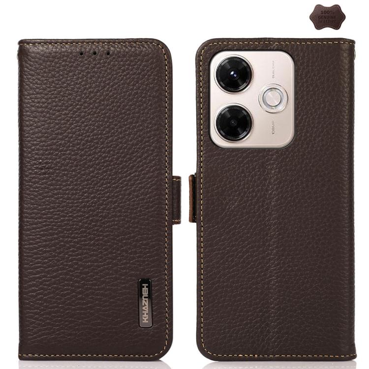 KHAZNEH Side-Magnetic Litchi Genuine Leather RFID Phone Case, For Redmi Note 15 Pro 4G Global 163.2mm, For Redmi K90/Poco F8 Pro, For Redmi Note 15 Pro 5G Global 163.6mm, For Redmi 13x, For Redmi Note 14S 4G, For Redmi Turbo 4 Pro