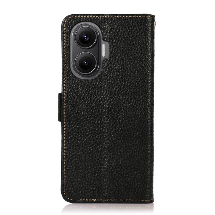 KHAZNEH Side-Magnetic Litchi Genuine Leather RFID Phone Case