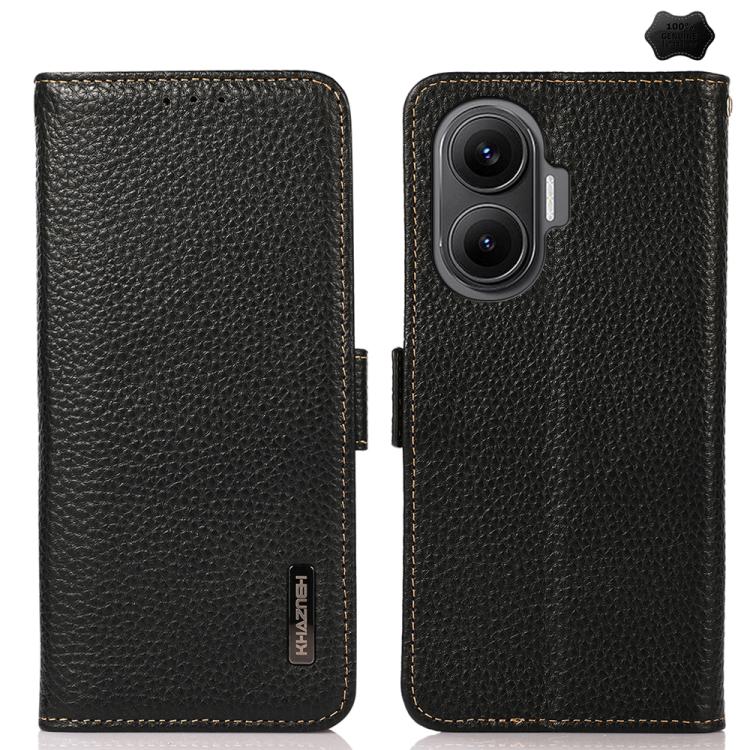 KHAZNEH Side-Magnetic Litchi Genuine Leather RFID Phone Case