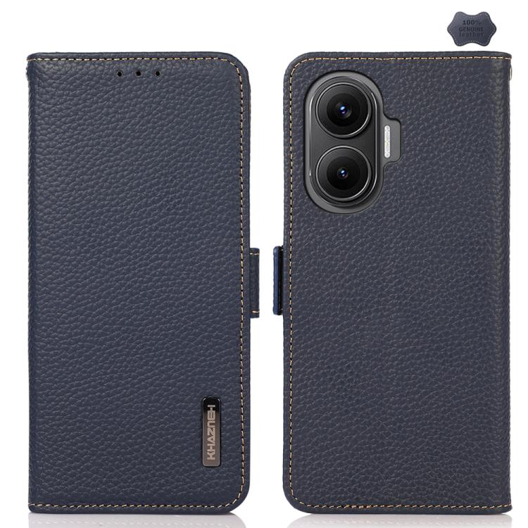 KHAZNEH Side-Magnetic Litchi Genuine Leather RFID Phone Case
