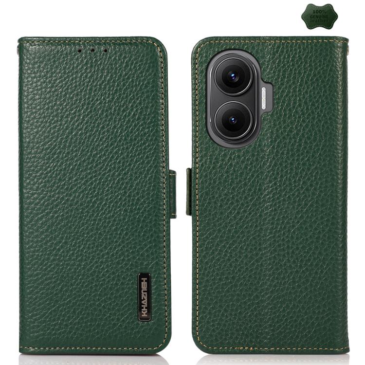KHAZNEH Side-Magnetic Litchi Genuine Leather RFID Phone Case