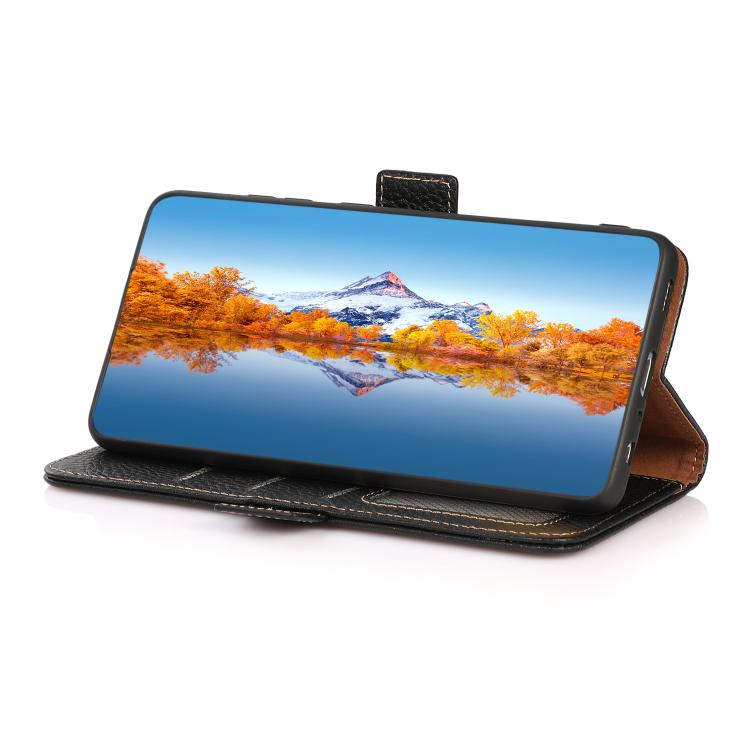 KHAZNEH Side-Magnetic Litchi Genuine Leather RFID Phone Case, For Redmi Note 15 Pro+ 5G Global 163.3mm, For Redmi Note 15 5G Global 164mm, For Redmi K90 Pro Max/Poco F8 Ultra, For Redmi Note 15 Pro 4G Global 163.2mm, For Redmi K90/Poco F8 Pro          ...