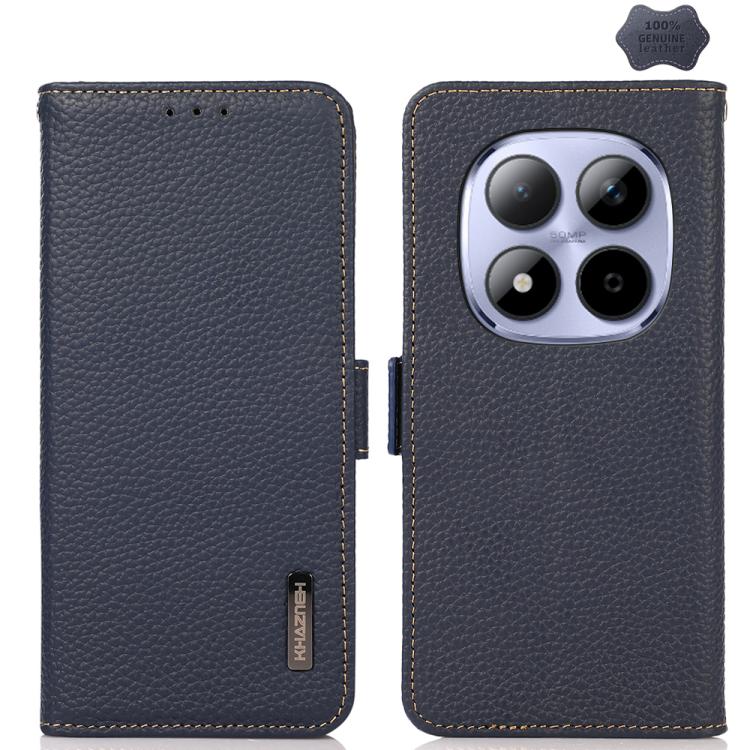 KHAZNEH Side-Magnetic Litchi Genuine Leather RFID Phone Case, For Redmi A7 Pro 171mm / Poco C85x 5G, For Redmi Turbo 5 Max 5G / Poco X8 Pro Max 5G, For Redmi Turbo 5 5G / Poco X8 Pro 5G, For Redmi Note 15 Pro+ 5G Global 163.3mm                         ...