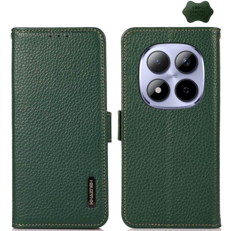 KHAZNEH Side-Magnetic Litchi Genuine Leather RFID Phone Case, For Redmi A7 Pro 171mm / Poco C85x 5G, For Redmi Turbo 5 Max 5G / Poco X8 Pro Max 5G, For Redmi Turbo 5 5G / Poco X8 Pro 5G, For Redmi Note 15 Pro+ 5G Global 163.3mm                         ...