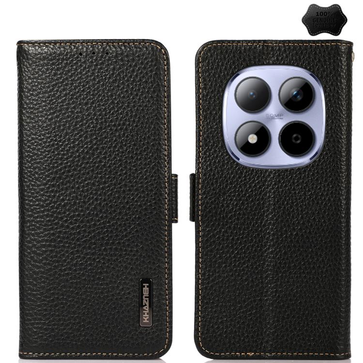 KHAZNEH Side-Magnetic Litchi Genuine Leather RFID Phone Case