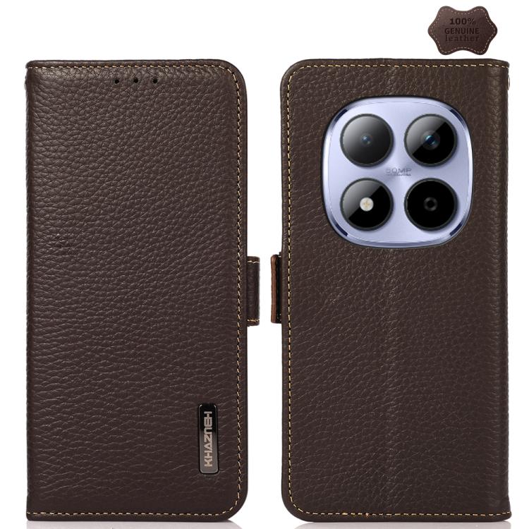 KHAZNEH Side-Magnetic Litchi Genuine Leather RFID Phone Case, For Redmi K90 Pro Max/Poco F8 Ultra, For Redmi K90/Poco F8 Pro, For Redmi Note 15 Pro+ 5G Global 163.3mm, For Redmi Note 15 Pro 5G Global 163.6mm, For Redmi Note 15 5G Global 164mm����������...