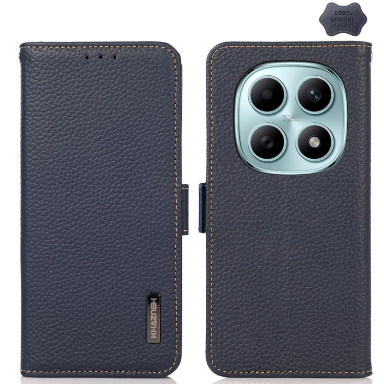 KHAZNEH Side-Magnetic Litchi Genuine Leather RFID Phone Case, For Redmi A7 Pro 171mm / Poco C85x 5G, For Redmi Turbo 5 Max 5G / Poco X8 Pro Max 5G, For Redmi Turbo 5 5G / Poco X8 Pro 5G, For Redmi Note 15 Pro+ 5G Global 163.3mm                         ...