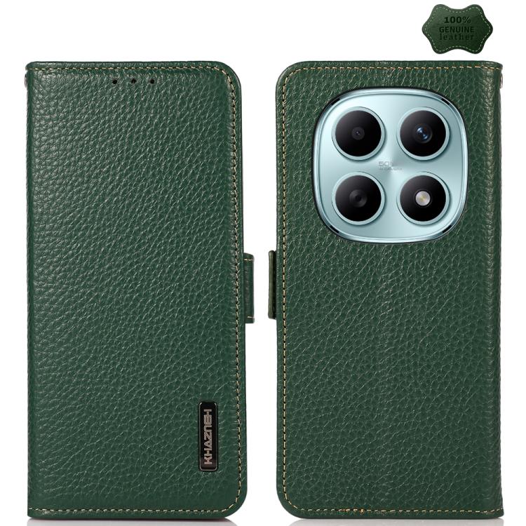 KHAZNEH Side-Magnetic Litchi Genuine Leather RFID Phone Case, For Redmi A7 Pro 171mm / Poco C85x 5G, For Redmi Turbo 5 Max 5G / Poco X8 Pro Max 5G, For Redmi Turbo 5 5G / Poco X8 Pro 5G, For Redmi Note 15 Pro+ 5G Global 163.3mm                         ...