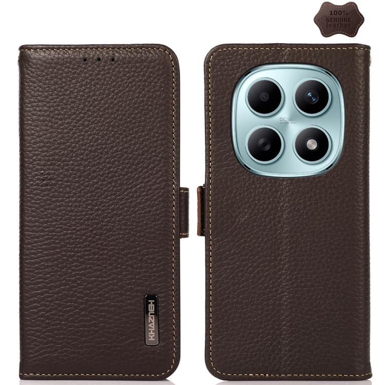 KHAZNEH Side-Magnetic Litchi Genuine Leather RFID Phone Case, For Redmi Note 15 Pro+ 5G Global 163.3mm, For Redmi Note 15 5G Global 164mm, For Redmi K90 Pro Max/Poco F8 Ultra, For Redmi Note 15 Pro 4G Global 163.2mm, For Redmi K90/Poco F8 Pro          ...