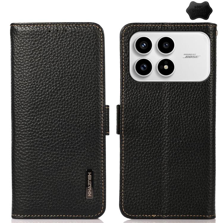 KHAZNEH Side-Magnetic Litchi Genuine Leather RFID Phone Case