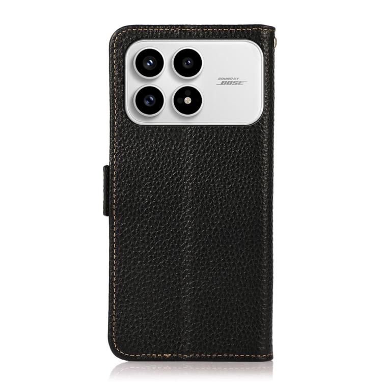 KHAZNEH Side-Magnetic Litchi Genuine Leather RFID Phone Case