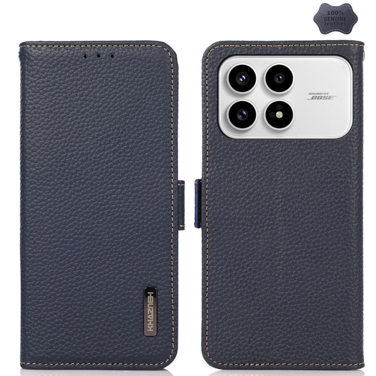 KHAZNEH Side-Magnetic Litchi Genuine Leather RFID Phone Case
