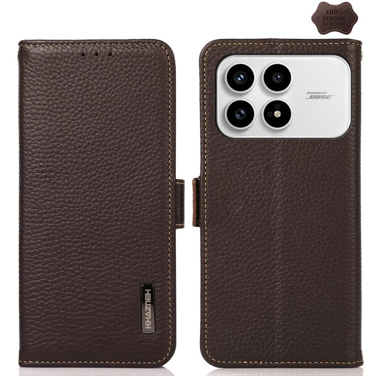 KHAZNEH Side-Magnetic Litchi Genuine Leather RFID Phone Case