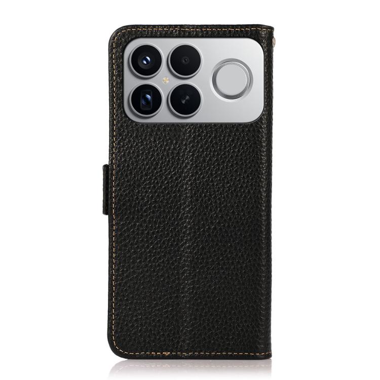 KHAZNEH Side-Magnetic Litchi Genuine Leather RFID Phone Case, For Redmi K90 Pro Max/Poco F8 Ultra, For Redmi K90/Poco F8 Pro, For Redmi Note 15 Pro+ 5G Global 163.3mm, For Redmi Note 15 Pro 5G Global 163.6mm, For Redmi Note 15 5G Global 164mm����������...