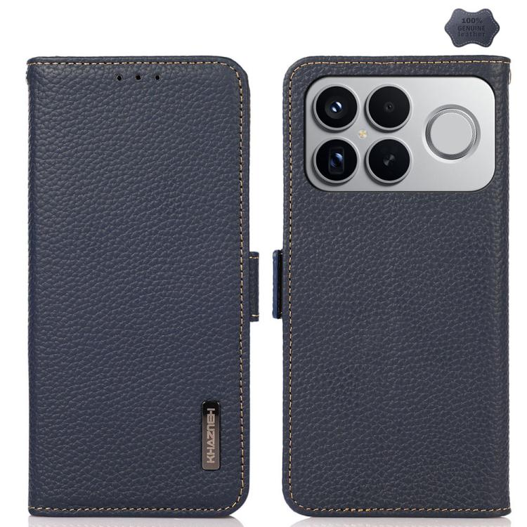 KHAZNEH Side-Magnetic Litchi Genuine Leather RFID Phone Case, For Redmi A7 Pro 171mm / Poco C85x 5G, For Redmi Turbo 5 Max 5G / Poco X8 Pro Max 5G, For Redmi Turbo 5 5G / Poco X8 Pro 5G, For Redmi Note 15 Pro+ 5G Global 163.3mm                         ...