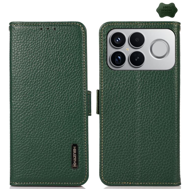 KHAZNEH Side-Magnetic Litchi Genuine Leather RFID Phone Case, For Redmi A7 Pro 171mm / Poco C85x 5G, For Redmi Turbo 5 Max 5G / Poco X8 Pro Max 5G, For Redmi Turbo 5 5G / Poco X8 Pro 5G, For Redmi Note 15 Pro+ 5G Global 163.3mm                         ...