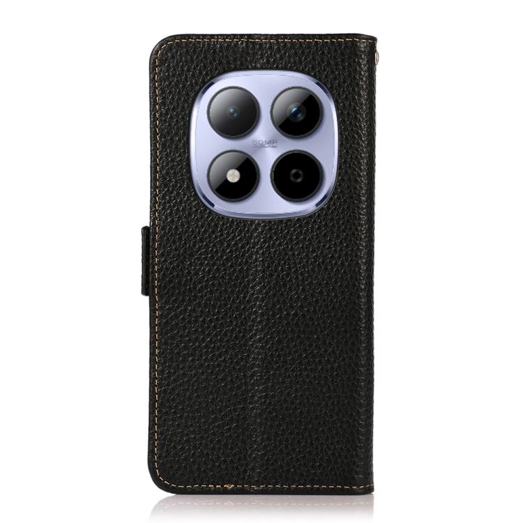 KHAZNEH Side-Magnetic Litchi Genuine Leather RFID Phone Case, For Redmi Note 15 Pro 4G Global 163.2mm, For Redmi K90/Poco F8 Pro, For Redmi Note 15 Pro 5G Global 163.6mm, For Redmi 13x, For Redmi Note 14S 4G, For Redmi Turbo 4 Pro