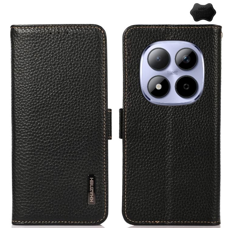 KHAZNEH Side-Magnetic Litchi Genuine Leather RFID Phone Case, For Redmi Note 15 Pro 4G Global 163.2mm, For Redmi K90/Poco F8 Pro, For Redmi Note 15 Pro 5G Global 163.6mm, For Redmi 13x, For Redmi Note 14S 4G, For Redmi Turbo 4 Pro