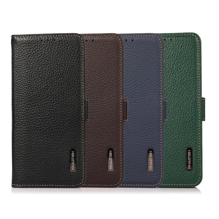 KHAZNEH Side-Magnetic Litchi Genuine Leather RFID Phone Case, For Redmi Note 15 Pro 4G Global 163.2mm, For Redmi K90/Poco F8 Pro, For Redmi Note 15 Pro 5G Global 163.6mm, For Redmi 13x, For Redmi Note 14S 4G, For Redmi Turbo 4 Pro