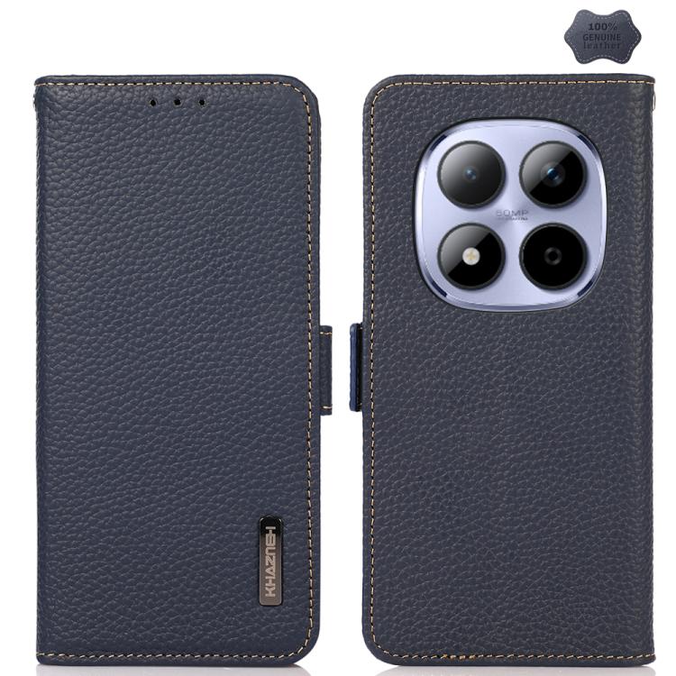 KHAZNEH Side-Magnetic Litchi Genuine Leather RFID Phone Case, For Redmi Note 15 Pro 4G Global 163.2mm, For Redmi K90/Poco F8 Pro, For Redmi Note 15 Pro 5G Global 163.6mm, For Redmi 13x, For Redmi Note 14S 4G, For Redmi Turbo 4 Pro